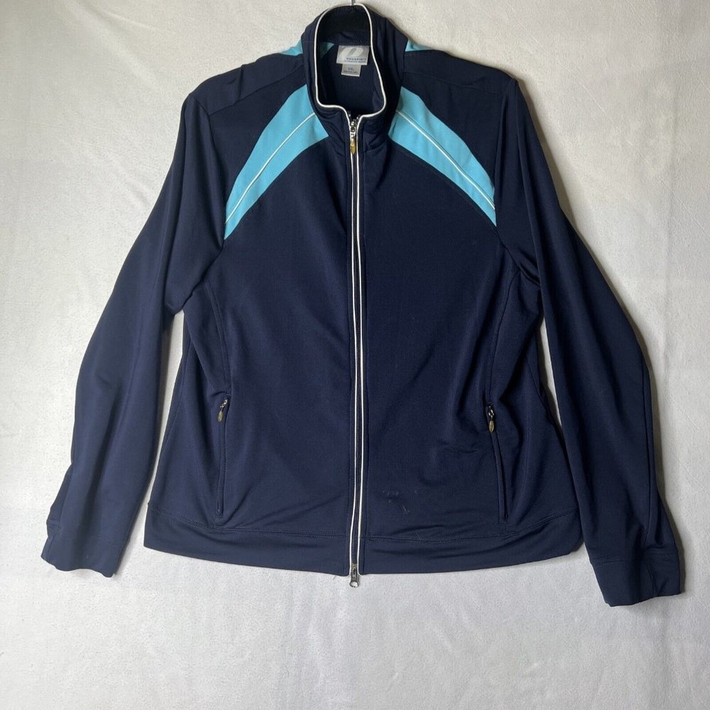 Prospirit Athletic Zip Up Training Jacket Navy Blue Aqua Accents Women’s XXL